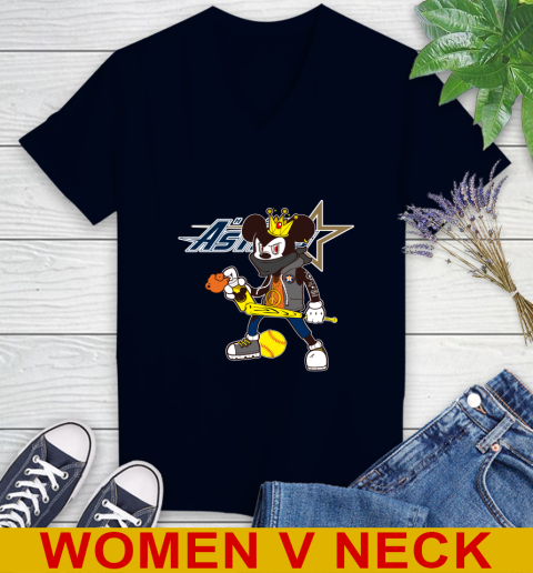 Houston Astros MLB Baseball Mickey Peace Sign Sports Women's V-Neck T-Shirt 3