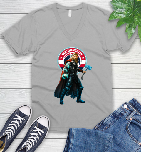 NBA Thor Avengers Endgame Basketball Washington Wizards V-Neck T-Shirt 4