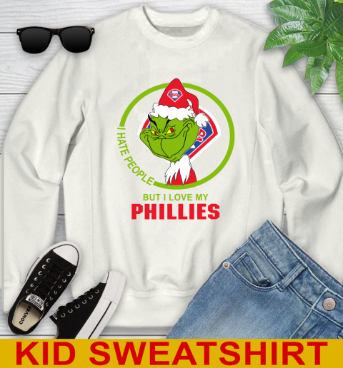 Philadelphia Phillies MLB Christmas Grinch I Hate People But I Love My Favorite Baseball Team Youth Sweatshirt