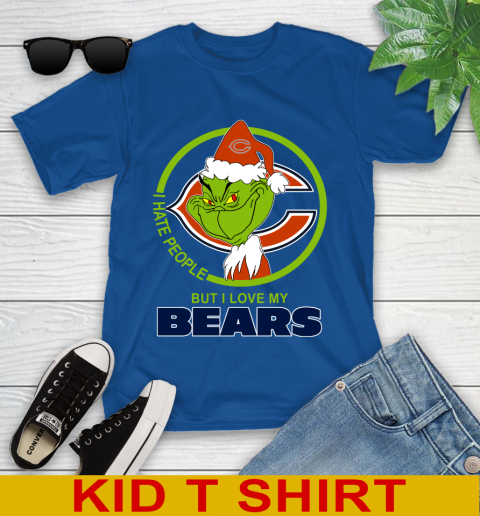 Chicago Bears NFL Christmas Grinch I Hate People But I Love My Favorite Football Team Youth T-Shirt 9