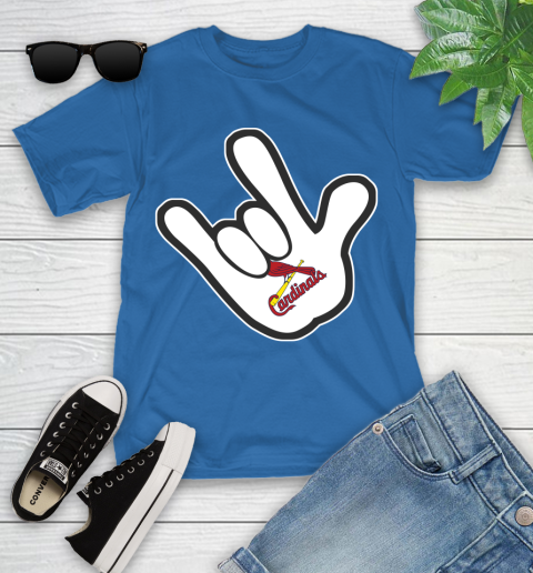 St.Louis Cardinals MLB Baseball Mickey Rock Hand Disney Youth T-Shirt 9