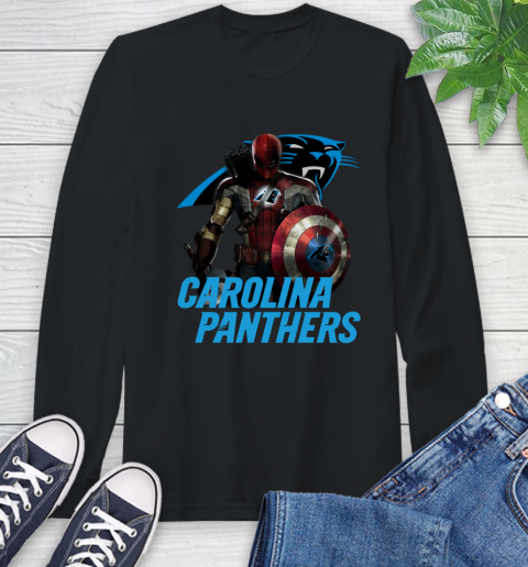 NFL Captain America Thor Spider Man Hawkeye Avengers Endgame Football Carolina Panthers Long Sleeve T-Shirt 2