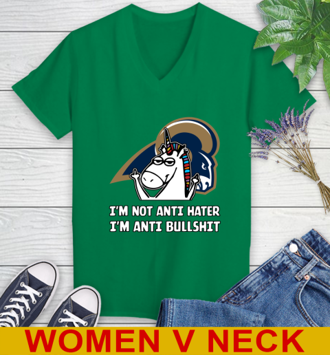 Los Angeles Rams NFL Football Unicorn I'm Not Anti Hater I'm Anti Bullshit Women's V-Neck T-Shirt 6