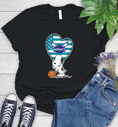 Charlotte Hornets NBA Basketball The Peanuts Movie Adorable Snoopy Women's T-Shirt 2