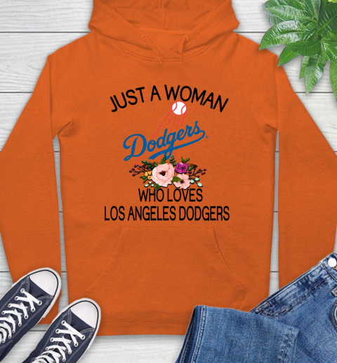 MLB Just A Woman Who Loves Los Angeles Dodgers Baseball Sports Hoodie 3