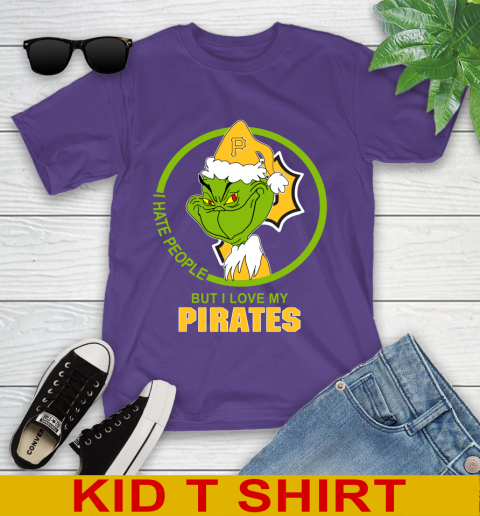 Pittsburgh Pirates MLB Christmas Grinch I Hate People But I Love My Favorite Baseball Team Youth T-Shirt 4