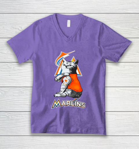 MLB Baseball My Cat Loves Miami Marlins V-Neck T-Shirt 8