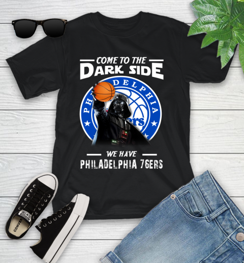 NBA Come To The Dark Side We Have Philadelphia 76ers Star Wars Darth Vader Basketball Youth T-Shirt