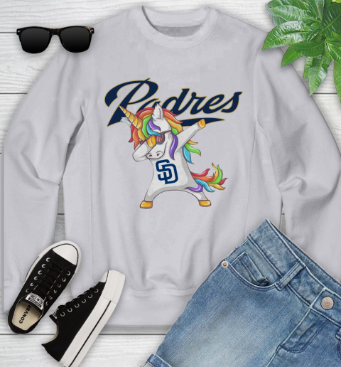 San Diego Padres MLB Baseball Funny Unicorn Dabbing Sports Youth Sweatshirt 4