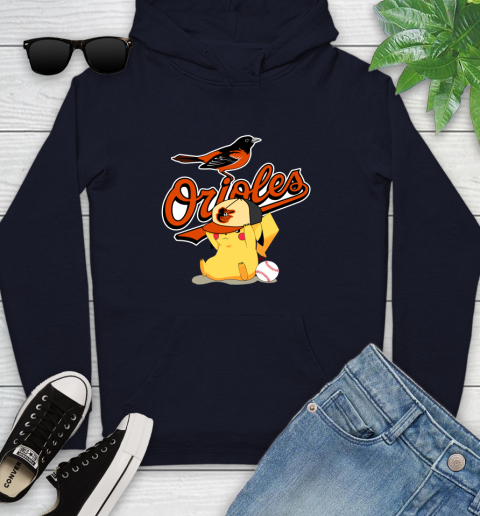 MLB Pikachu Baseball Sports Baltimore Orioles Youth Hoodie 4
