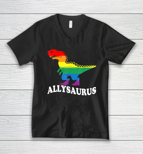 Allysaurus Dinosaur Rainbow Flag For Ally LGBT Pride V-Neck T-Shirt