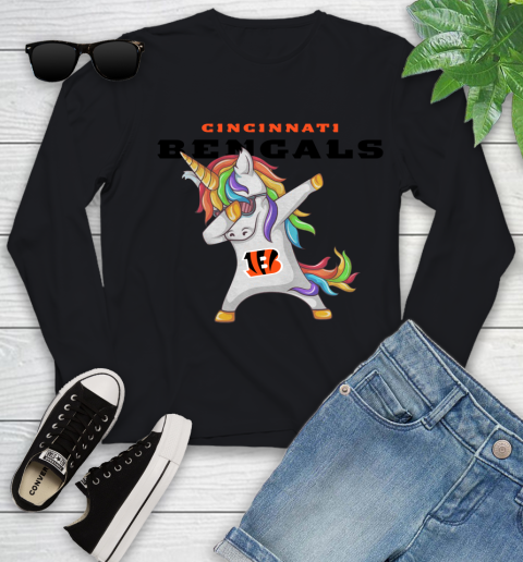 Cincinnati Bengals NFL Football Funny Unicorn Dabbing Sports Youth Long Sleeve 2