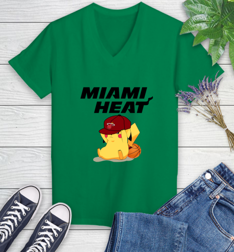 NBA Pikachu Basketball Sports Miami Heat Women's V-Neck T-Shirt 5