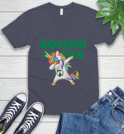 Boston Celtics NBA Basketball Funny Unicorn Dabbing Sports V-Neck T-Shirt 9