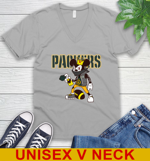Green Bay Packers NFL Football Mickey Peace Sign Sports V-Neck T-Shirt 4