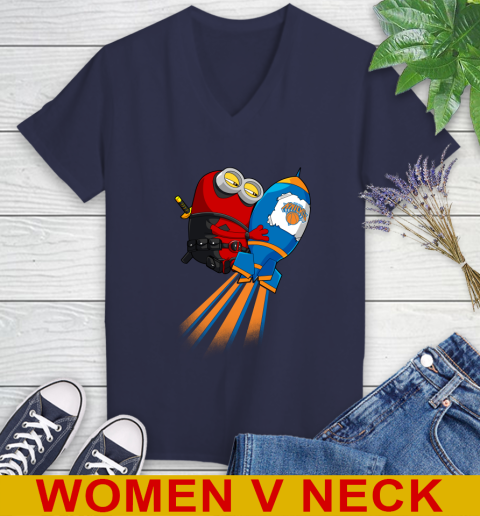 NBA Basketball New York Knicks Deadpool Minion Marvel Shirt Women's V-Neck T-Shirt 12
