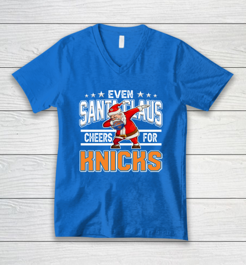 New York Knicks Even Santa Claus Cheers For Christmas NBA V-Neck T-Shirt 5
