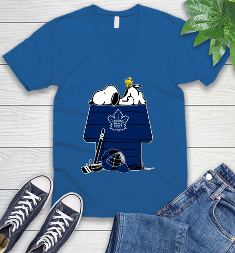 Toronto Maple Leafs NHL Hockey Snoopy Woodstock The Peanuts Movie V-Neck T-Shirt 6