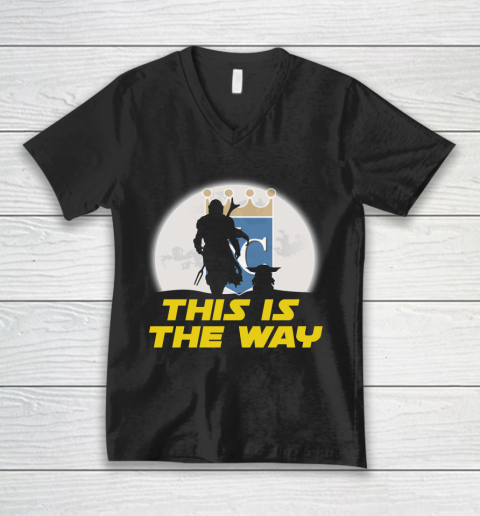 Kansas City Royals MLB Baseball Star Wars Yoda And Mandalorian This Is The Way V-Neck T-Shirt