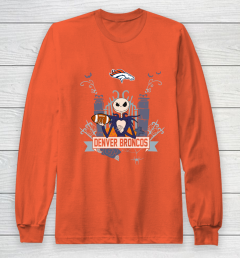 NFL Denver Broncos Football Jack Skellington Halloween Long Sleeve T-Shirt 3