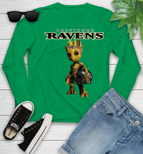 Baltimore Ravens NFL Football Groot Marvel Guardians Of The Galaxy Youth Long Sleeve 6