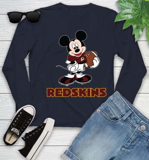 NFL Football Washington Redskins Cheerful Mickey Mouse Shirt Youth Long Sleeve 3