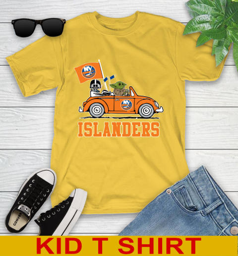 NHL Hockey New York Islanders Darth Vader Baby Yoda Driving Star Wars Shirt Youth T-Shirt 8