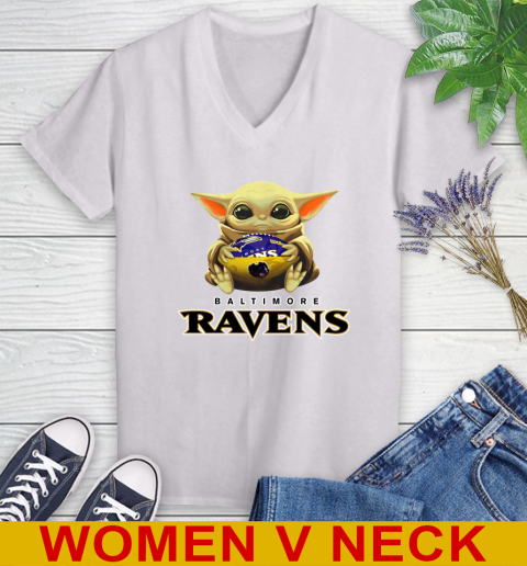 NFL Football Baltimore Ravens Baby Yoda Star Wars Shirt Women's V-Neck T-Shirt
