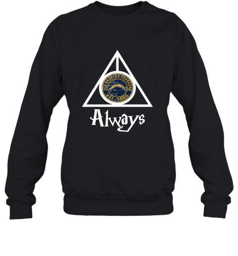 Always Love The Los Angeles Chargers x Harry Potter Mashup NFL oor9 always love the los angeles chargers x harry potte sweatshirt 35 front black