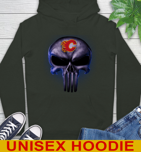 Calgary Flames NHL Hockey Punisher Skull Sports Hoodie 12