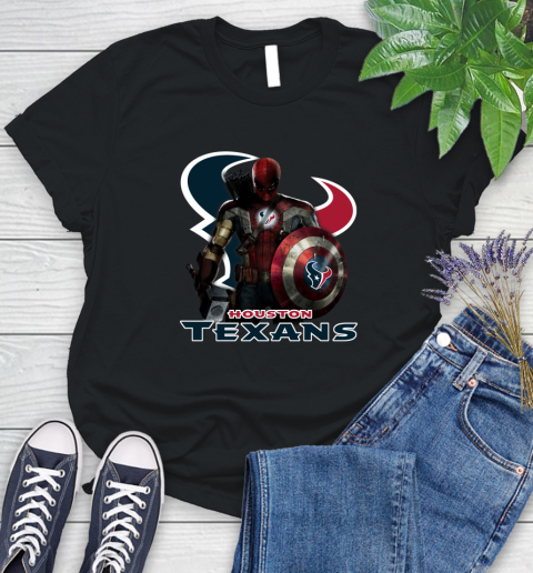 NFL Captain America Thor Spider Man Hawkeye Avengers Endgame Football Houston Texans Women's T-Shirt 2