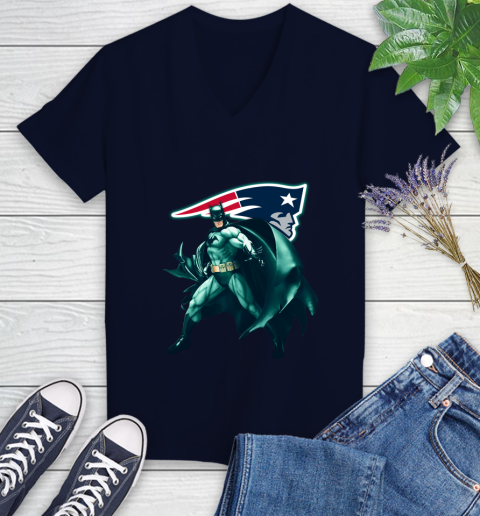 NFL Batman Football Sports New England Patriots Women's V-Neck T-Shirt 3