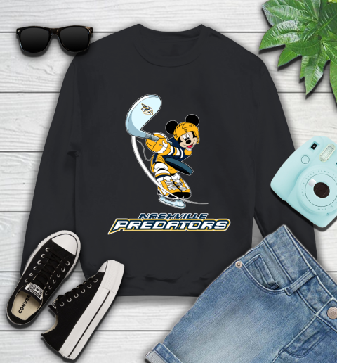NHL Hockey Nashville Predators Cheerful Mickey Mouse Shirt Youth Sweatshirt