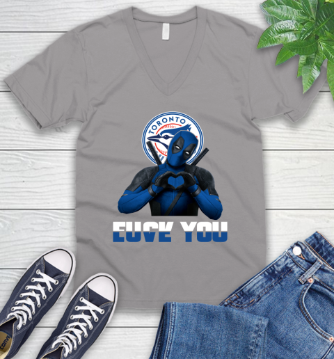 MLB Toronto Blue Jays Deadpool Love You Fuck You Baseball Sports V-Neck T-Shirt 3