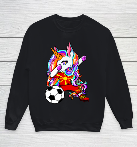 Dabbing Unicorn Macedonia Soccer Fans Jersey Flag Football Youth Sweatshirt