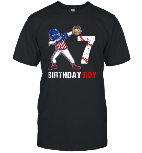 Kids 7 Years Old 7th Birthday Baseball Dabbing Shirt Gift Party Unisex Jersey Tee