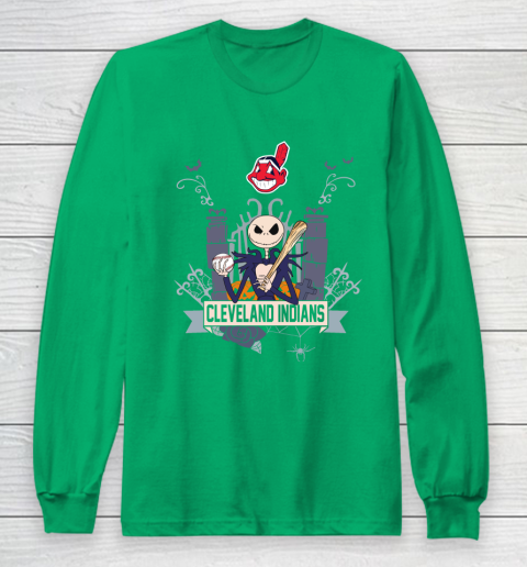 MLB Cleveland Indians Baseball Jack Skellington Halloween Long Sleeve T-Shirt 4
