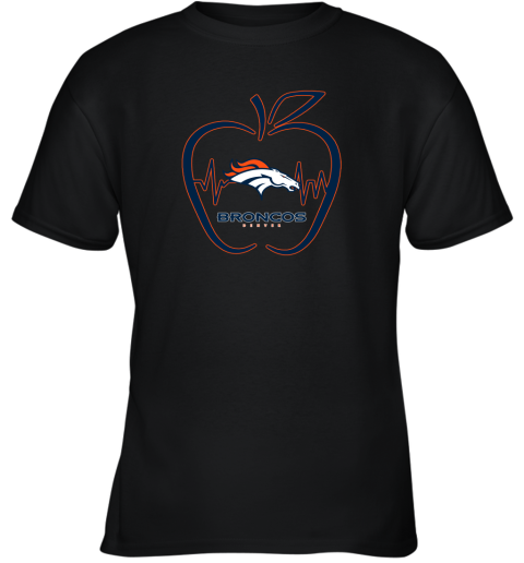Apple Heartbeat Teacher Symbol Denver Broncos Youth T-Shirt