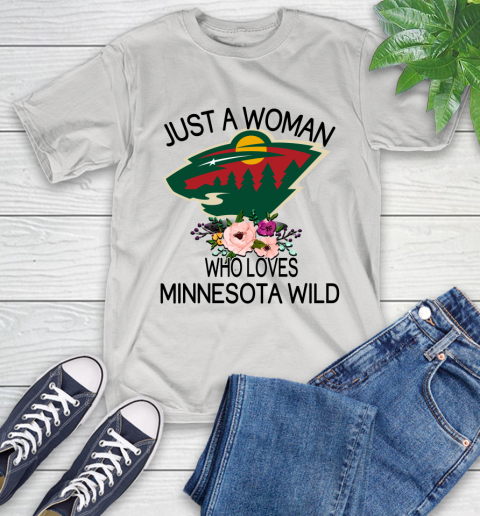 NHL Just A Woman Who Loves Minnesota Wild Hockey Sports T-Shirt