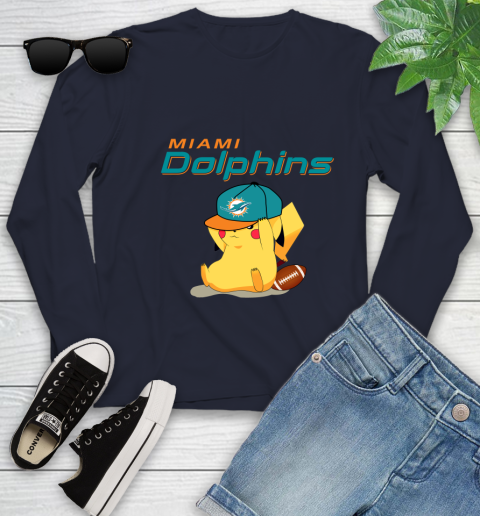NFL Pikachu Football Sports Miami Dolphins Youth Long Sleeve 3