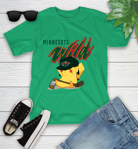 NHL Pikachu Hockey Sports Minnesota Wild Youth T-Shirt 6