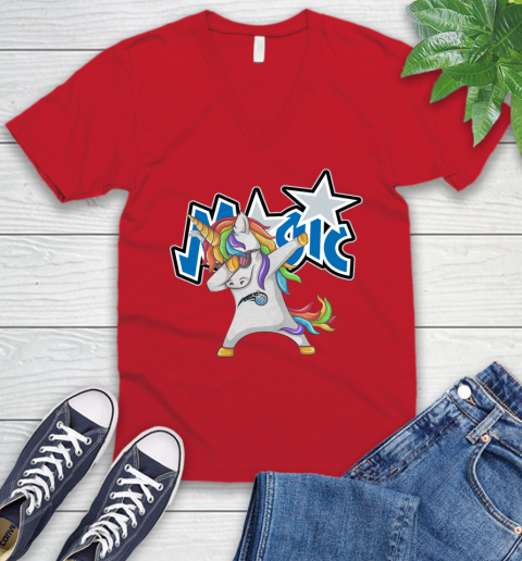 Orlando Magic NBA Basketball Funny Unicorn Dabbing Sports V-Neck T-Shirt 7
