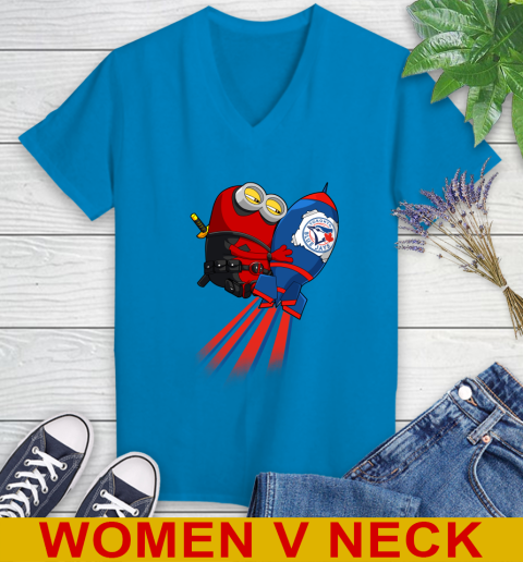 MLB Baseball Toronto Blue Jays Deadpool Minion Marvel Shirt Women's V-Neck T-Shirt 7