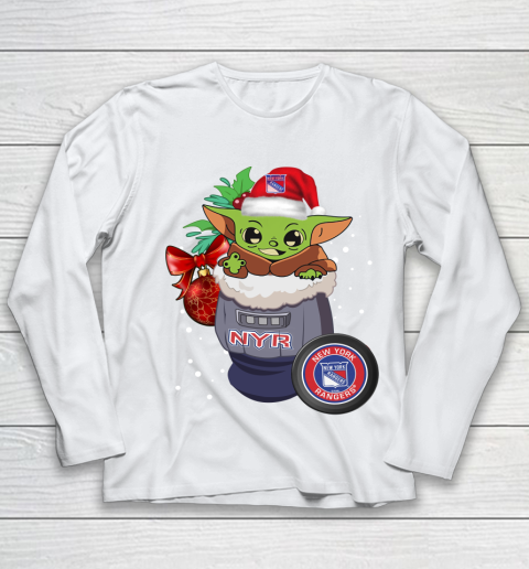 New York Rangers Christmas Baby Yoda Star Wars Funny Happy NHL Youth Long Sleeve 2