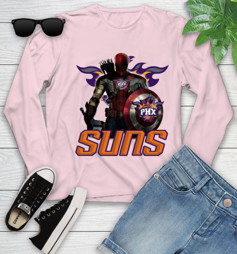 Phoenix Suns NBA Basketball Captain America Thor Spider Man Hawkeye Avengers Youth Long Sleeve 10