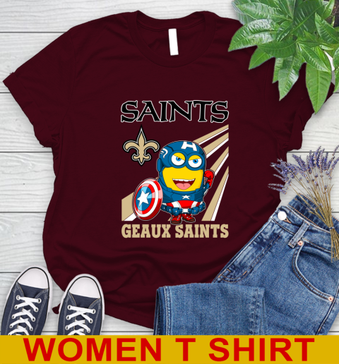 NFL Football New Orleans Saints Captain America Marvel Avengers Minion Shirt Women's T-Shirt 6