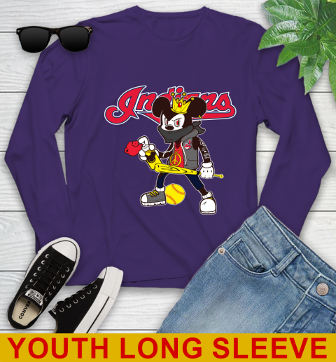 Cleveland Indians MLB Baseball Mickey Peace Sign Sports Youth Long Sleeve 5
