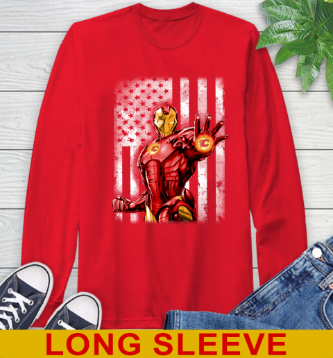 Calgary Flames NHL Hockey Iron Man Avengers American Flag Shirt Long Sleeve T-Shirt 12