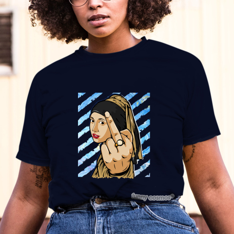 Air Jordan 1 Black Metallic Gold Matching Sneaker Tshirt The girl With The Pearl Earing Middle Finger Black and Yellow Jordan Tshirt