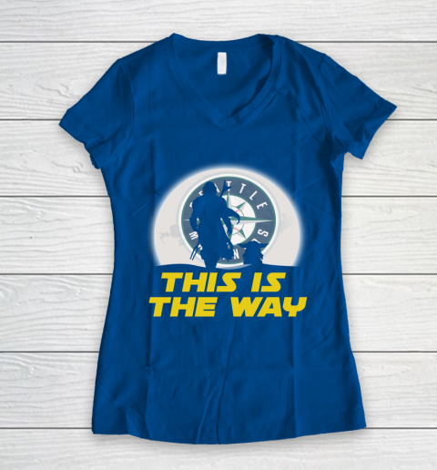 Seattle Mariners MLB Baseball Star Wars Yoda And Mandalorian This Is The Way Women's V-Neck T-Shirt 7